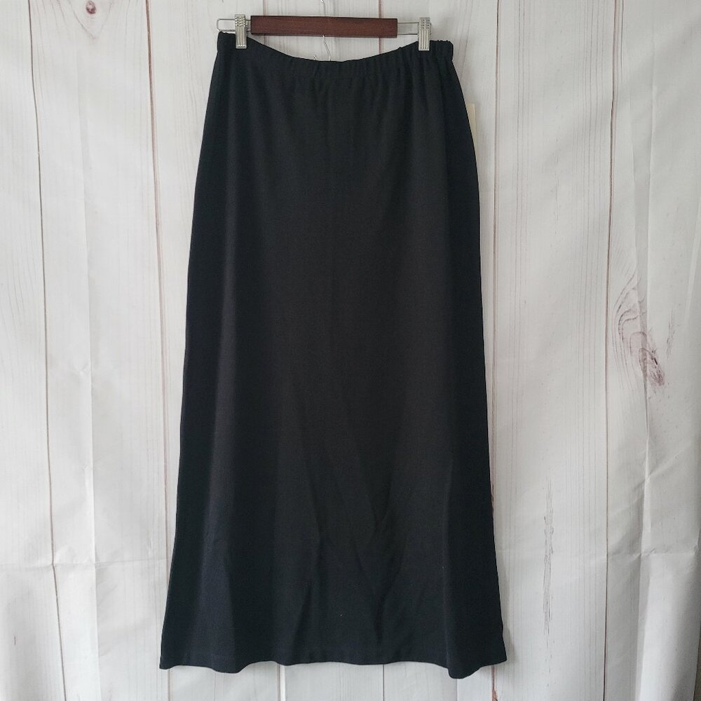 Dana Buchman Solid Black Long Maxi Skirt, Back Slit, Sz L, Business Casual, NWT